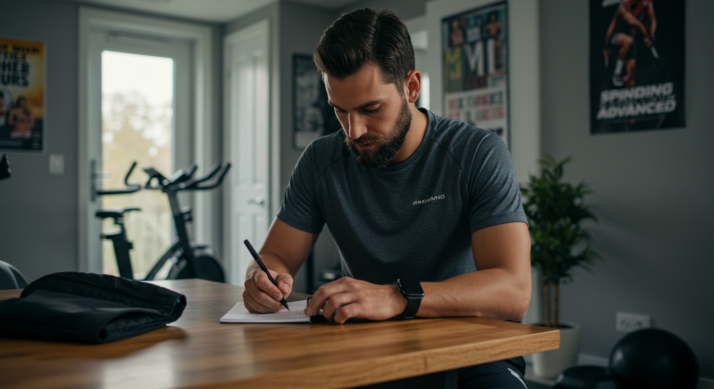 Homem anotando dicas de treino na sua agenda.