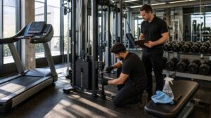 estação de musculação, manutenção em equipamentos de academia, esteira